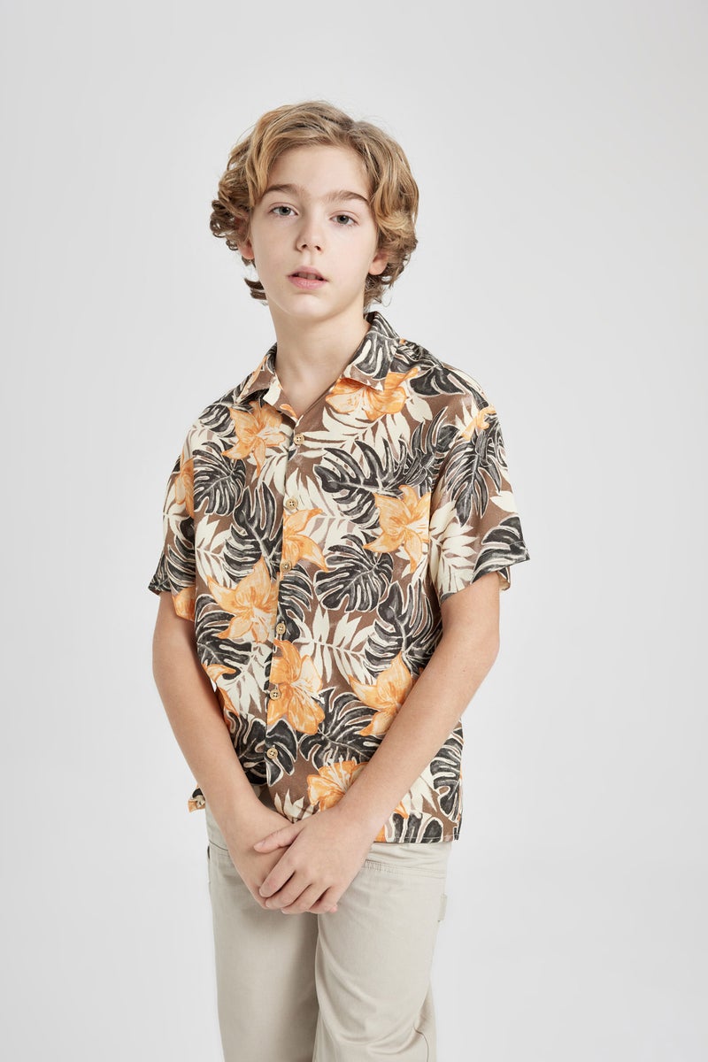 DeFacto Brown Boy Boy Oversize Patterned Viscose Shirt Casual - Image 3